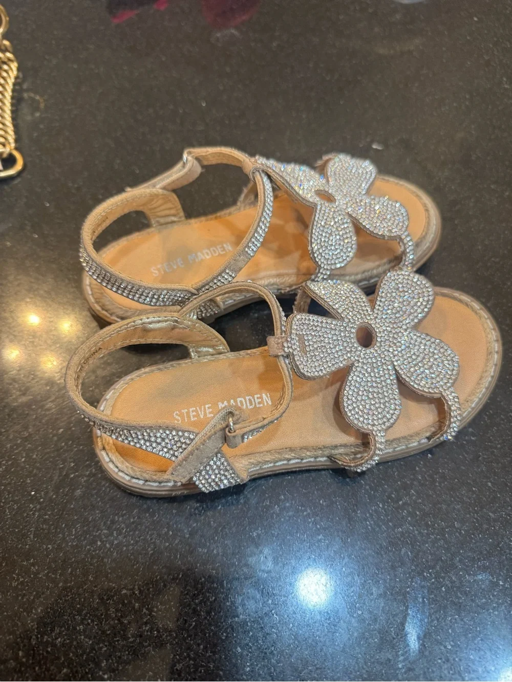 Steve Madden Kids Silver Rhinestone Flower Sandals